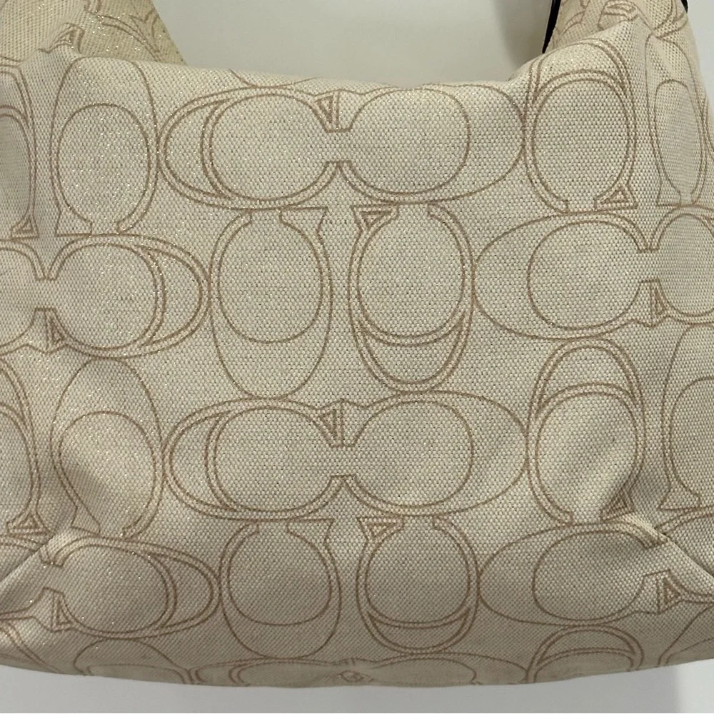 Coach Signature Penelope Purse Linen Leather Crossbody Shoulder Bag Cream Gold